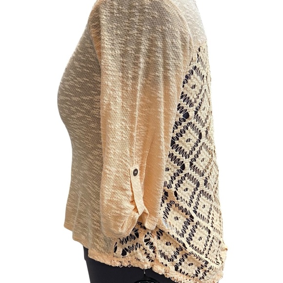 Xhilaration Women's XL Light Peach Crochet Lace Back and Hem Blouse tab sleeve - Picture 5 of 8